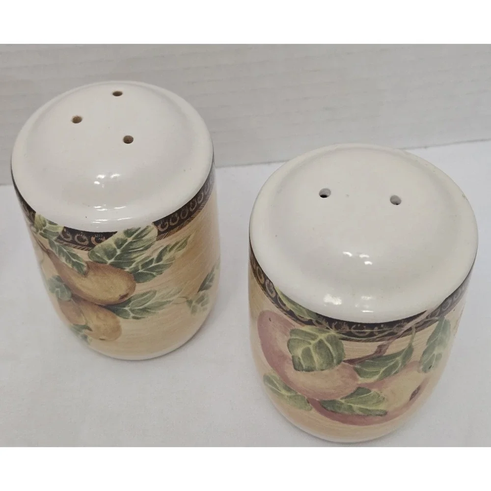 Vtg Jay Imports Ceramic Napkin Holder Salt Pepper Shaker Fruit Pattern Set of 3